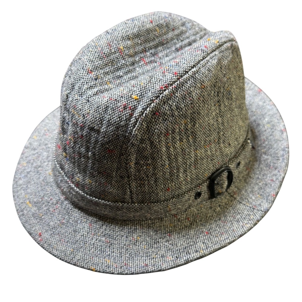 Vintage Tweed Fedora Hat Colorful Speckles Buckle Accent Size Medium